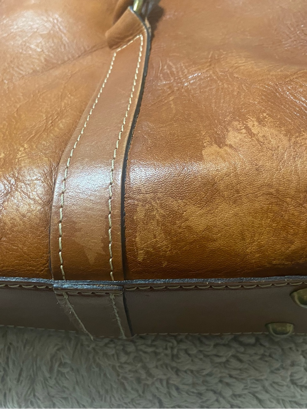 Patricia Nash Cognac Brown Leather Satchel with Twist Handles - Picture 13 of 14